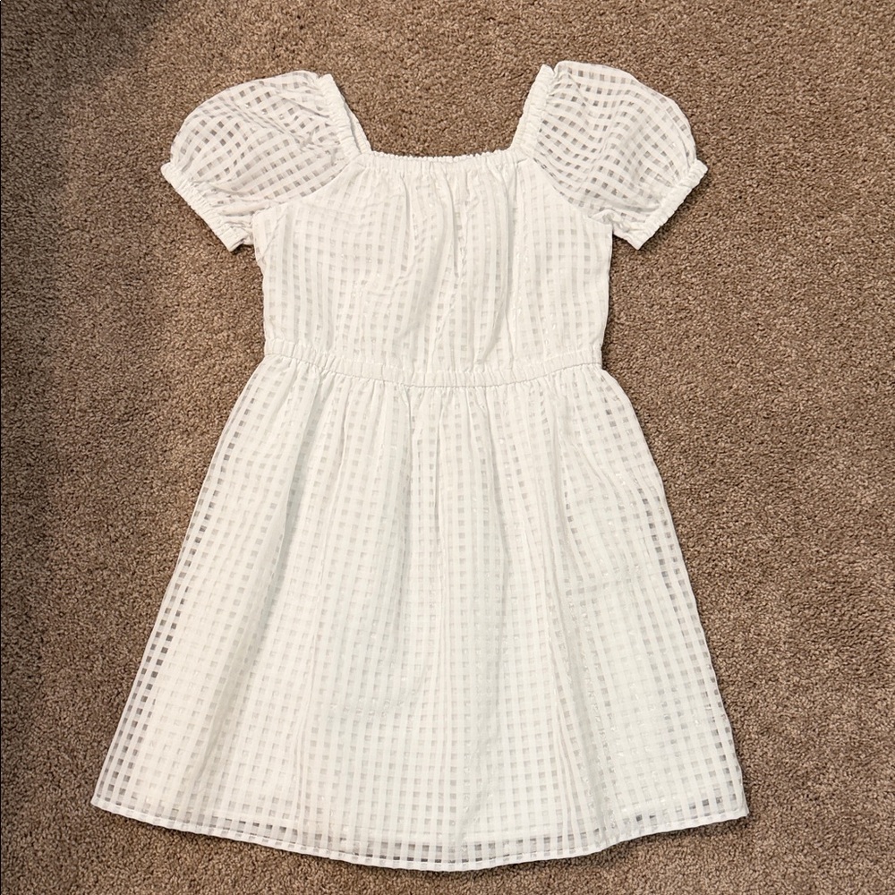 Crewcuts White Puff-Sleeve Gingham Eyelet Dress